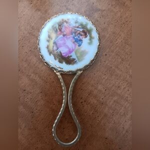 VINTAGE LIMOGES Elegant Gold Hand Mirror
